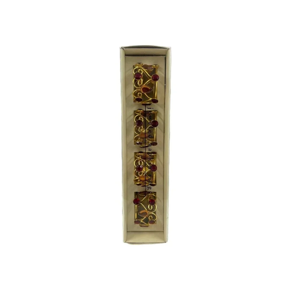 Pier One Imports  Napkin Rings Gold Tone Red And Amber Jeweled Set Of 4 Boho‎